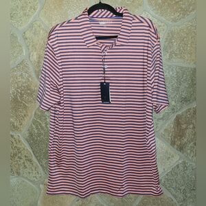 New Maelreg Men's Performance Golf Polo Shirt XL NWT Extra Large Orange Blue